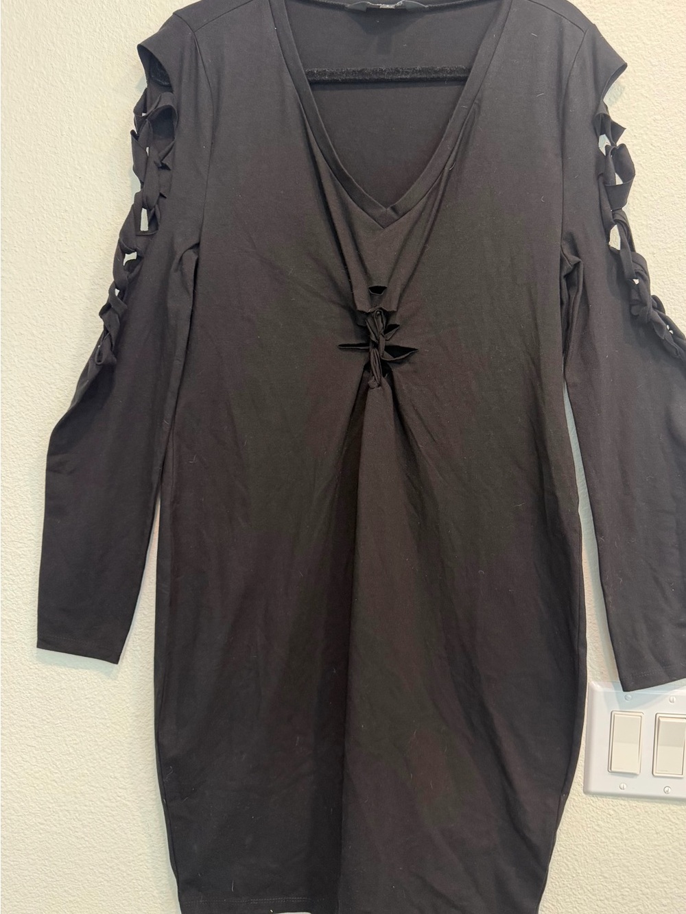torrid Black V-Neck Midi Dress with Ladder Cutout Sleeves